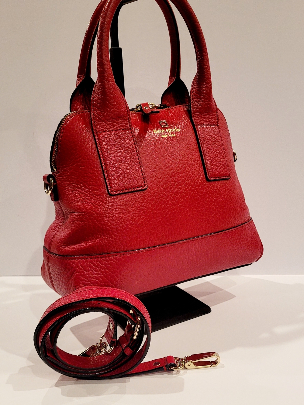 kate spade Red Pebbled Leather Satchel with Detachable Strap